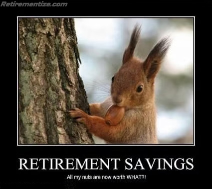 Retirement Savings - All my nuts are now with what?! (Squirrel with nut in mouth)